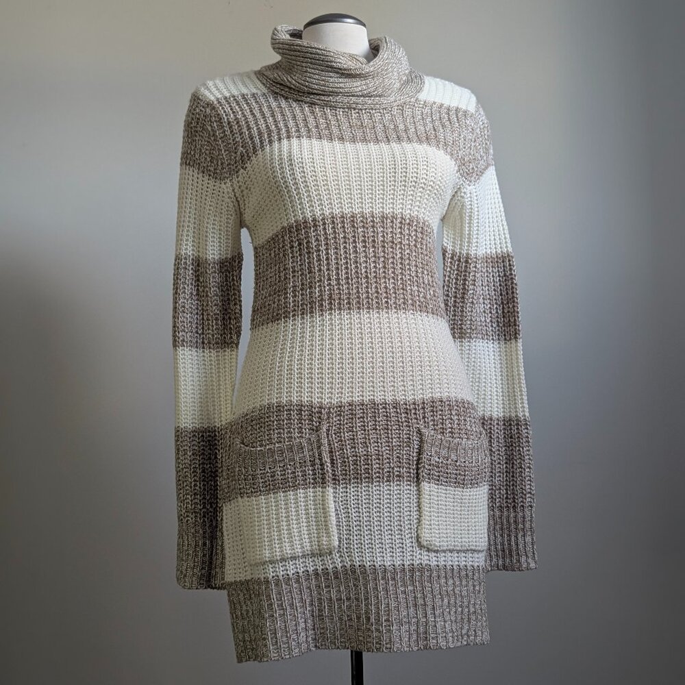 Striped Turtleneck Sweater Dress Cottagecore Cozy Winter Snowbunny Scandinavian